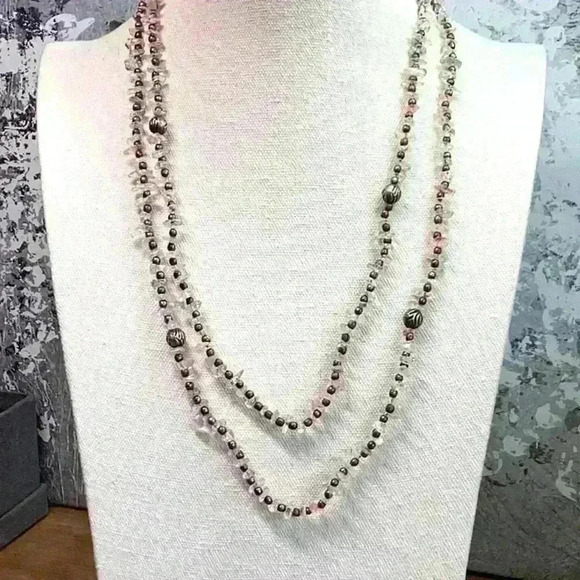 Vintage Pink and Clear Quartz Necklace - Picture 1 of 3